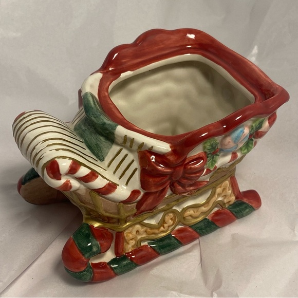 90s Fitz And Floyd Christmas Sleigh Figurine candy sugar bowl 1995 vintage used - Picture 10 of 16